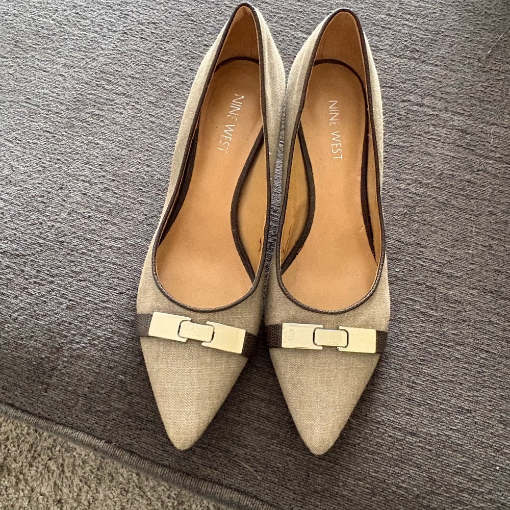Nine West Beige Pointed Toe Kitten Heels